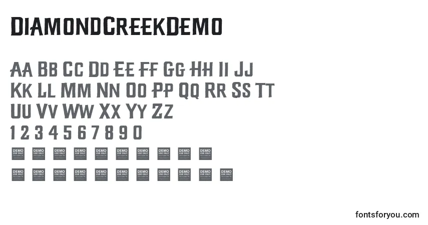 Czcionka DiamondCreekDemo – alfabet, cyfry, specjalne znaki