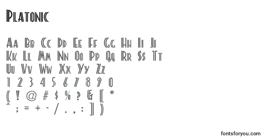 Czcionka Platonic – alfabet, cyfry, specjalne znaki