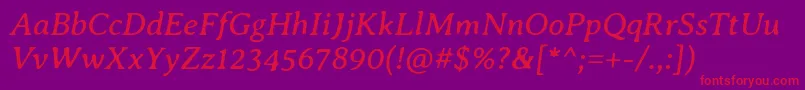 Czcionka AveriaseriflibreItalic – czerwone czcionki na fioletowym tle