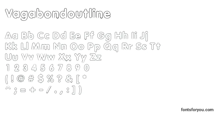 Czcionka Vagabondoutline – alfabet, cyfry, specjalne znaki