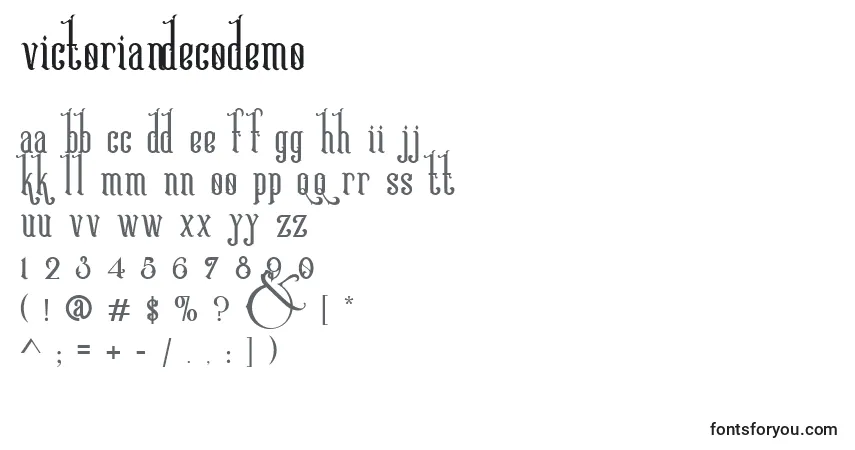 A fonte VictoriandecoDemo – alfabeto, números, caracteres especiais