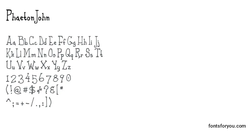 Fuente PhaetonJohn - alfabeto, números, caracteres especiales