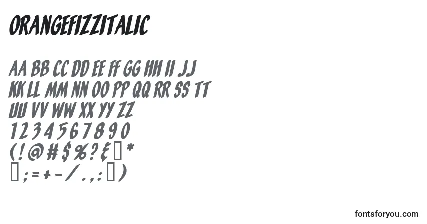Czcionka OrangeFizzItalic – alfabet, cyfry, specjalne znaki