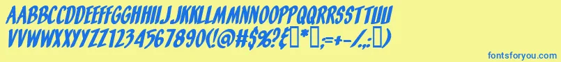 フォントOrangeFizzItalic – 青い文字が黄色の背景にあります。