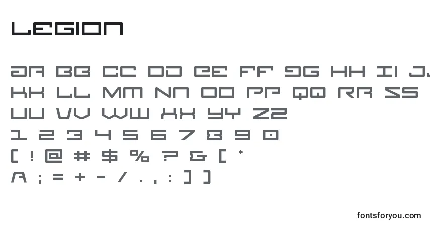 Czcionka Legion – alfabet, cyfry, specjalne znaki