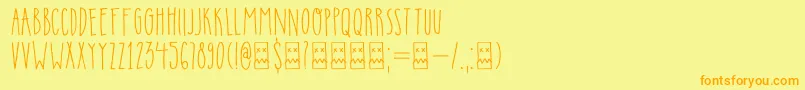 フォントDkInsomniac – オレンジの文字が黄色の背景にあります。