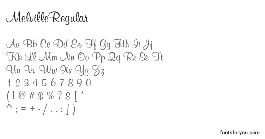 Czcionka MelvilleRegular – alfabet, cyfry, specjalne znaki