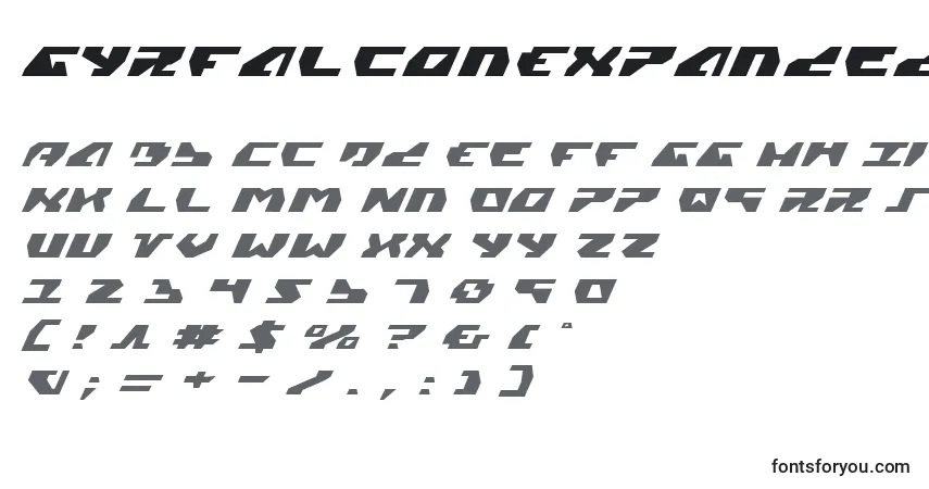 Шрифт GyrfalconExpandedItalic – алфавит, цифры, специальные символы