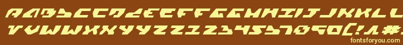 GyrfalconExpandedItalic-fontti – keltaiset fontit ruskealla taustalla