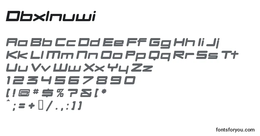 A fonte Dbxlnuwi – alfabeto, números, caracteres especiais