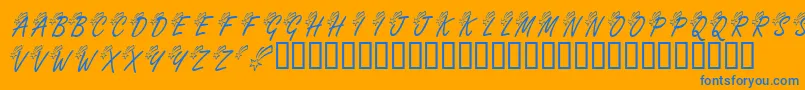 KrShootingStarLeft-Schriftart – Blaue Schriften auf orangefarbenem Hintergrund