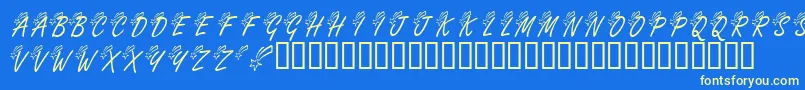 KrShootingStarLeft-Schriftart – Gelbe Schriften auf blauem Hintergrund