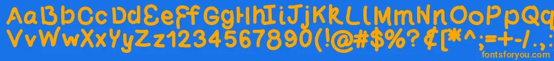 フォントPoundcake69 – オレンジ色の文字が青い背景にあります。