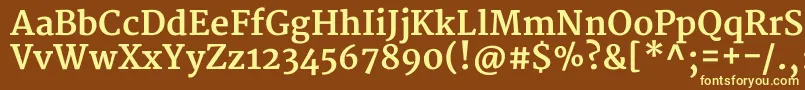 MerriweatherBold-fontti – keltaiset fontit ruskealla taustalla