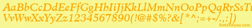 フォントClericSsiItalic – オレンジの文字が黄色の背景にあります。