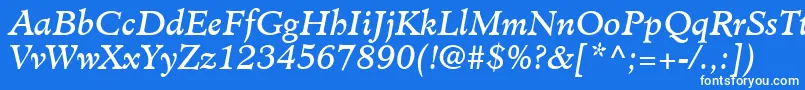 ClericSsiItalic-Schriftart – Weiße Schriften auf blauem Hintergrund
