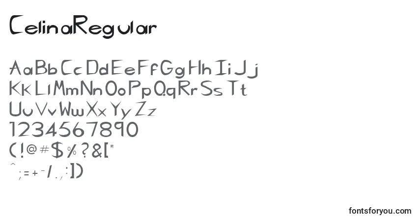 Czcionka CelinaRegular – alfabet, cyfry, specjalne znaki