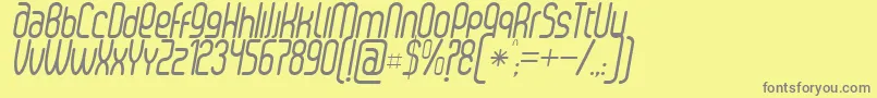 SenziRegularItalic-fontti – harmaat kirjasimet keltaisella taustalla