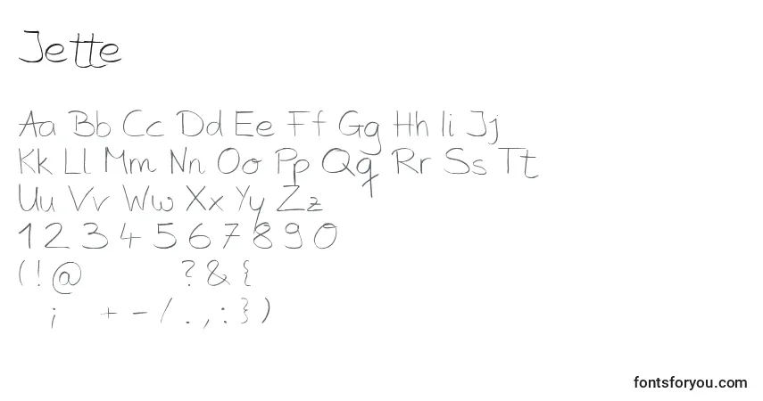 A fonte Jette – alfabeto, números, caracteres especiais