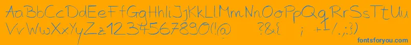 Jette-Schriftart – Blaue Schriften auf orangefarbenem Hintergrund