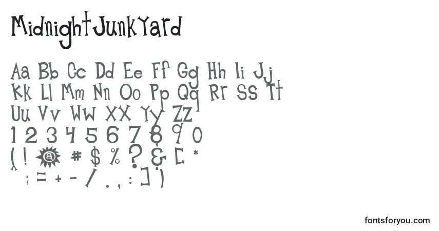 Schriftart MidnightJunkYard – Alphabet, Zahlen, spezielle Symbole
