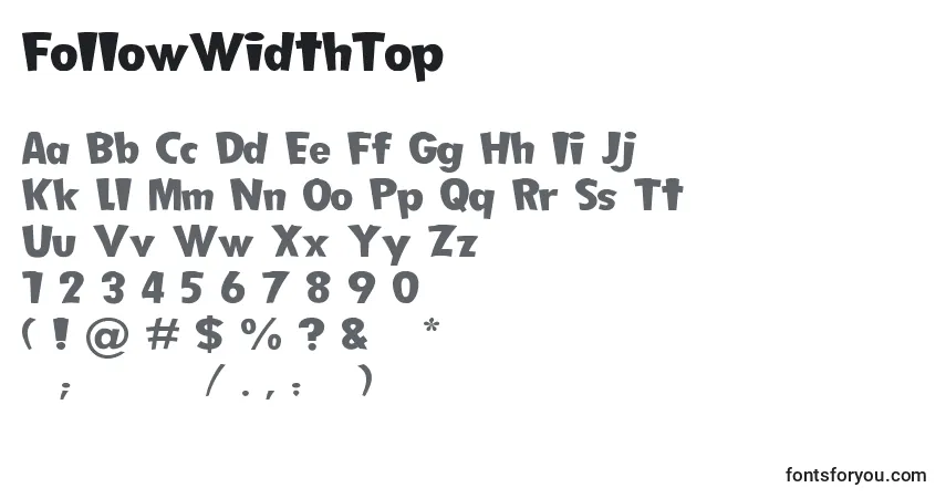 Schriftart FollowWidthTop – Alphabet, Zahlen, spezielle Symbole