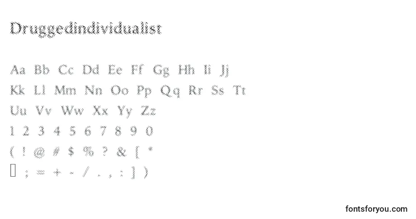 Czcionka Druggedindividualist – alfabet, cyfry, specjalne znaki