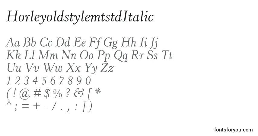 Шрифт HorleyoldstylemtstdItalic – алфавит, цифры, специальные символы