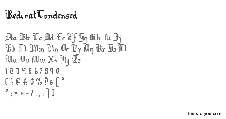 A fonte RedcoatCondensed – alfabeto, números, caracteres especiais