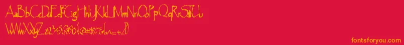 Majorearthquake-Schriftart – Orangefarbene Schriften auf rotem Hintergrund