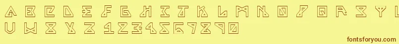 フォントAlphaOutline – 茶色の文字が黄色の背景にあります。