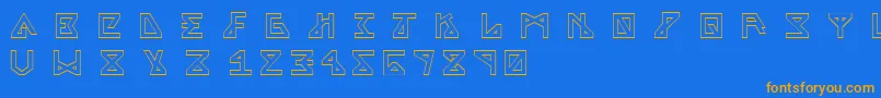 フォントAlphaOutline – オレンジ色の文字が青い背景にあります。