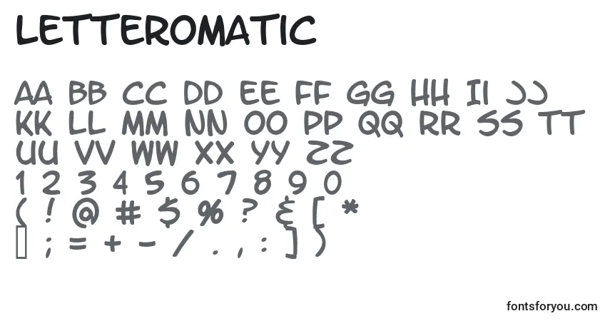 A fonte Letteromatic – alfabeto, números, caracteres especiais
