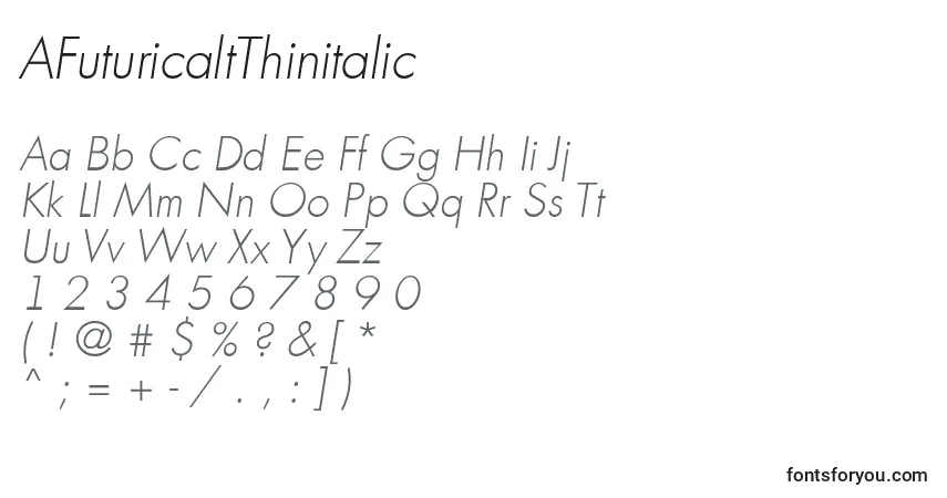 A fonte AFuturicaltThinitalic – alfabeto, números, caracteres especiais