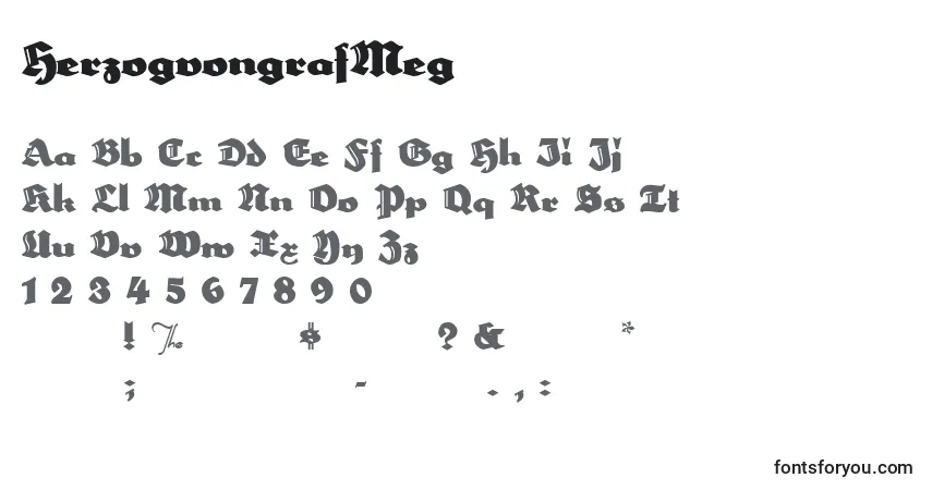 Шрифт HerzogvongrafMeg – алфавит, цифры, специальные символы