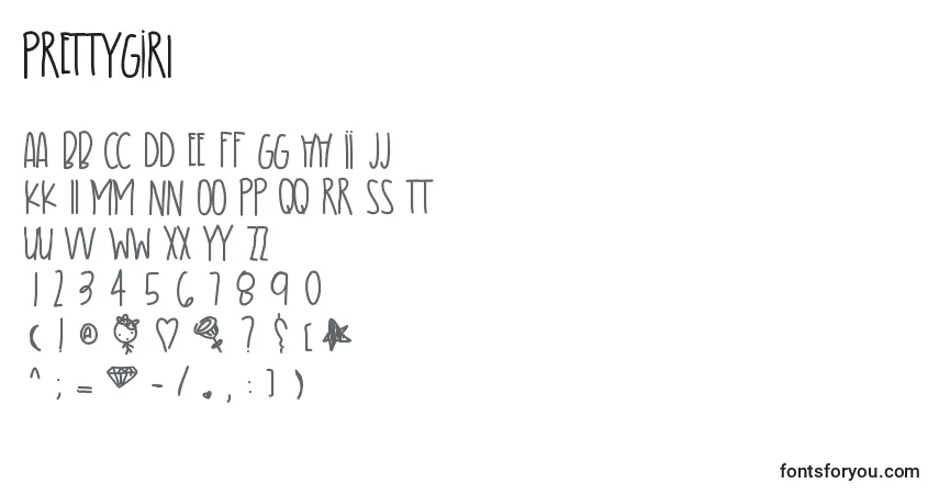Czcionka Prettygirl – alfabet, cyfry, specjalne znaki