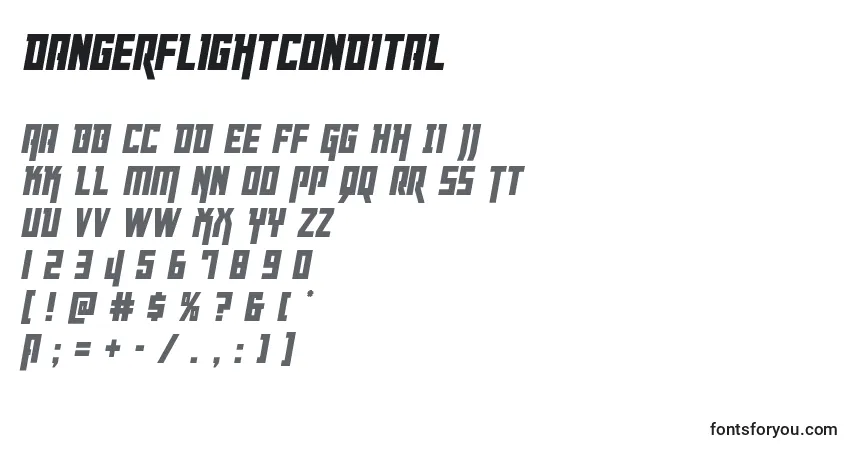 Schriftart Dangerflightcondital – Alphabet, Zahlen, spezielle Symbole