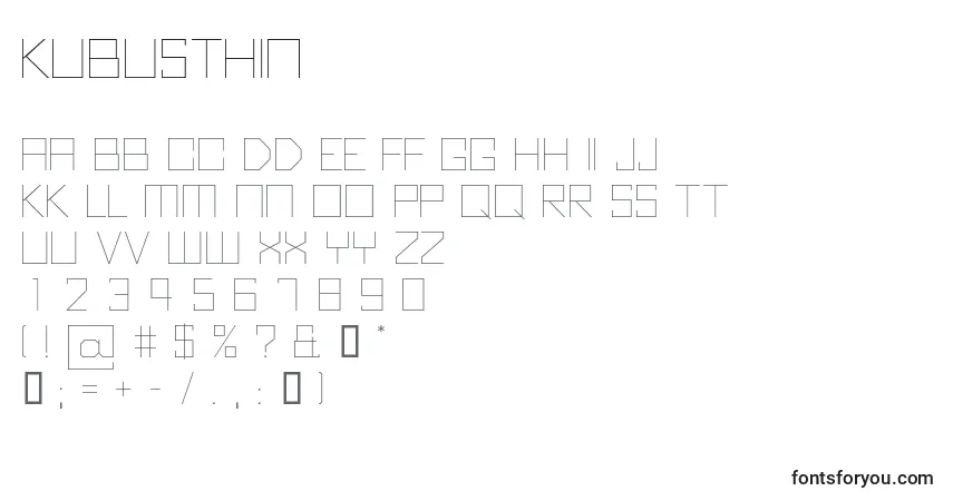 Schriftart KubusThin (102161) – Alphabet, Zahlen, spezielle Symbole