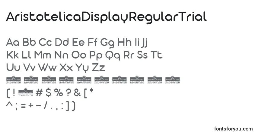 Czcionka AristotelicaDisplayRegularTrial – alfabet, cyfry, specjalne znaki