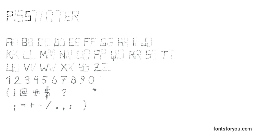 PisStutter-fontti – aakkoset, numerot, erikoismerkit