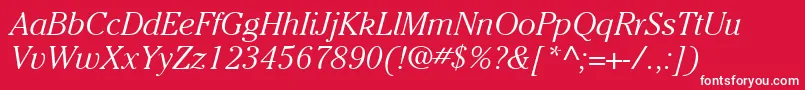 フォントItcCheltenhamLtLightItalic – 赤い背景に白い文字