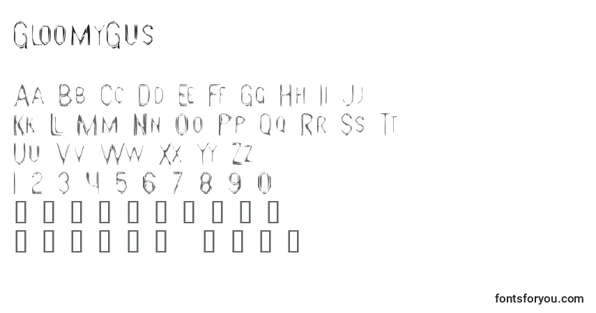 Czcionka GloomyGus – alfabet, cyfry, specjalne znaki