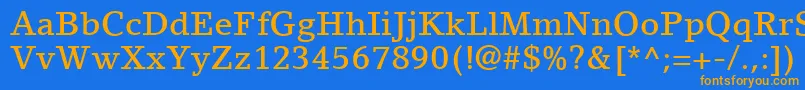 フォントLinoLetterLtMedium – オレンジ色の文字が青い背景にあります。