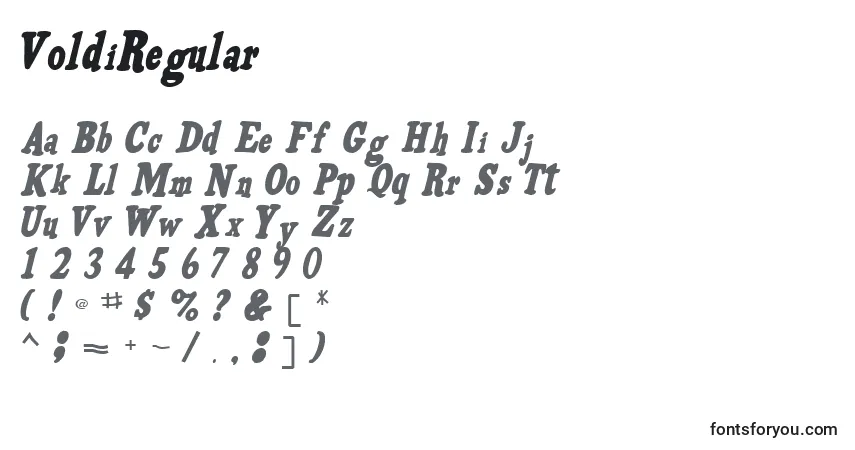 A fonte VoldiRegular – alfabeto, números, caracteres especiais