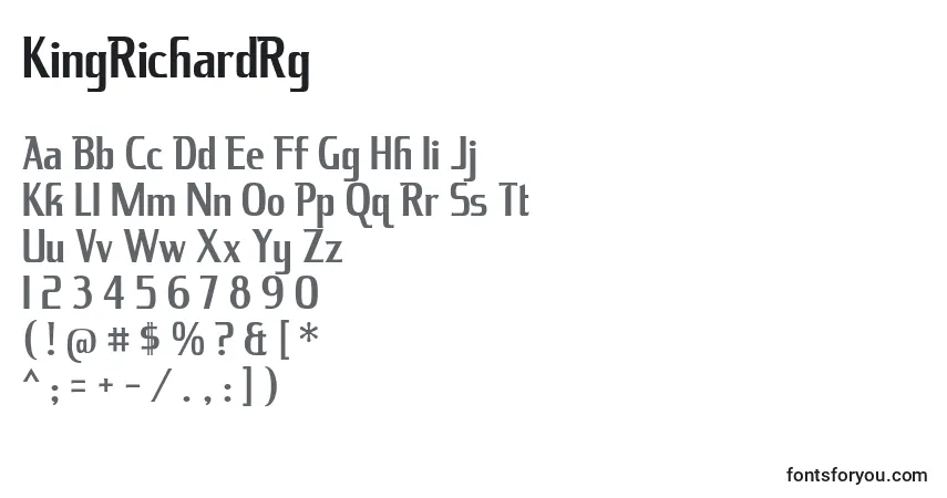 Schriftart KingRichardRg – Alphabet, Zahlen, spezielle Symbole