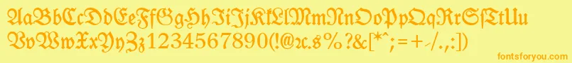 フォントLeipzigFrakturBold – オレンジの文字が黄色の背景にあります。