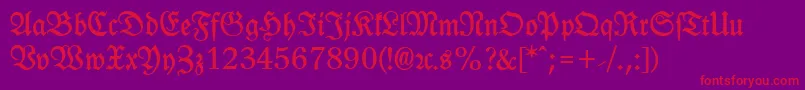 LeipzigFrakturBold-Schriftart – Rote Schriften auf violettem Hintergrund