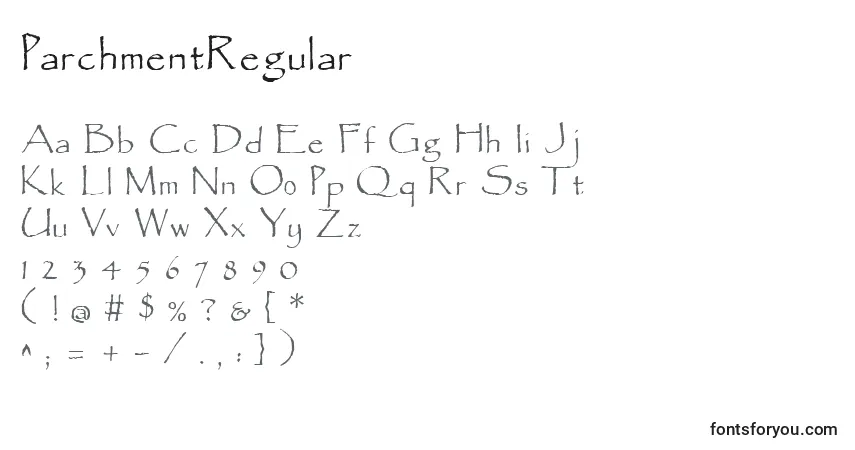 A fonte ParchmentRegular – alfabeto, números, caracteres especiais