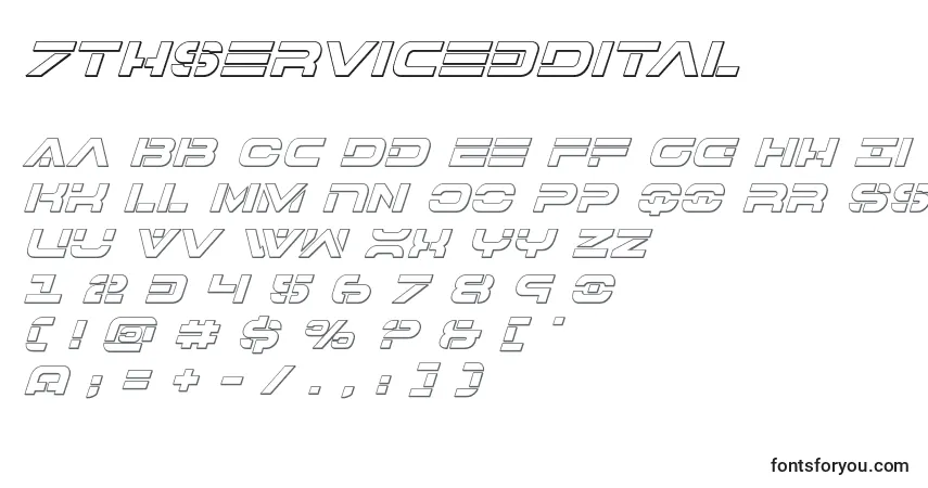 Schriftart 7thservice3Dital – Alphabet, Zahlen, spezielle Symbole