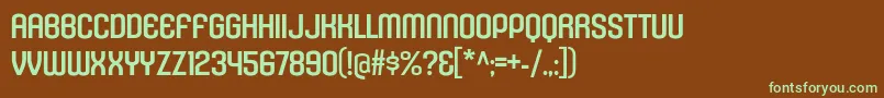 フォントKleptocracyTitlingRg – 緑色の文字が茶色の背景にあります。